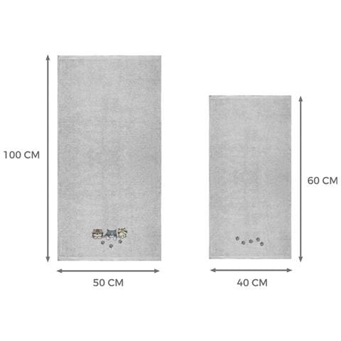 Set Asciugamano Copiola Salvietta Bagno In Spugna 100% Cotone Tre Mici Copiola Grigio - Foto 4