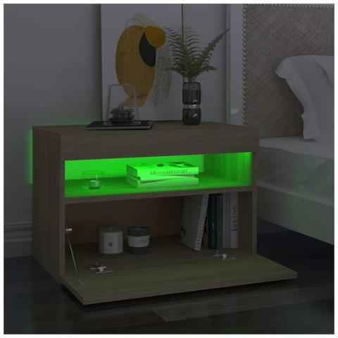 Lusso Casadino -  Comodino Con Luci Led Sonoma 60x35x40 Cm In Legno Multistrato - Foto 2