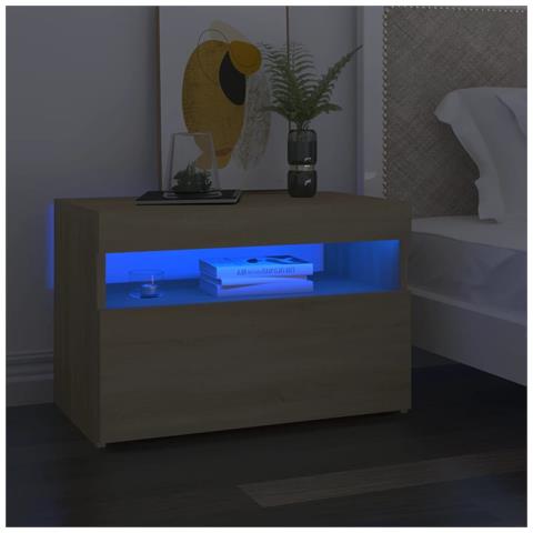 Lusso Casadino -  Comodino Con Luci Led Sonoma 60x35x40 Cm In Legno Multistrato - Foto 8