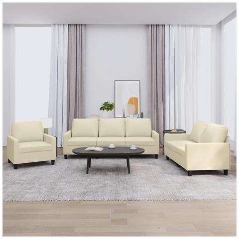 Set di Divani 3 pz con Cuscini crema in Similpelle - Foto 2