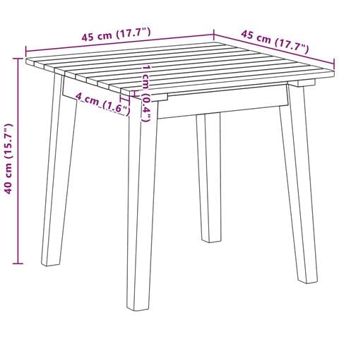 Tavolino laterale 45x45x40 cm in legno massello di acacia - Foto 7