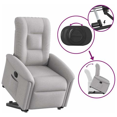 Poltrona Alzapersona Reclinabile Elettrica Grigi Nuvola Tessuto - Foto 9