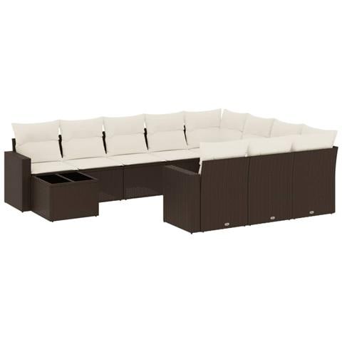Set Divani da Giardino 11 pz con Cuscini Polyrattan Marrone - Foto 1
