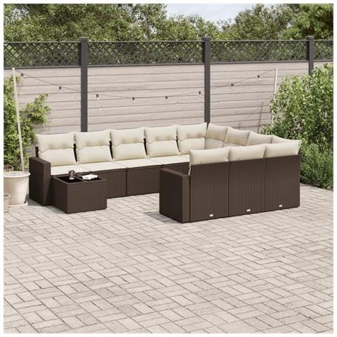 Set Divani da Giardino 11 pz con Cuscini Polyrattan Marrone - Foto 2