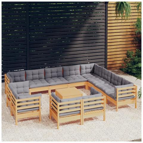 Set Divani da Giardino 13 pz con Cuscini Grigi Massello di Pino - Foto 2