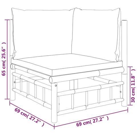 Set Salotto da Giardino 12pz con Cuscini Bianco Crema in Bambù - Foto 9
