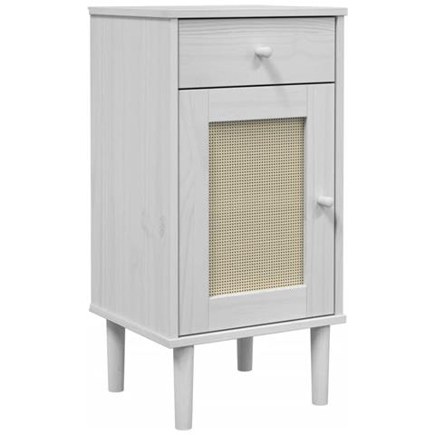 Comodino SENJA Aspetto Rattan Bianco 40x35x80 cm in Legno Pino - Foto 1