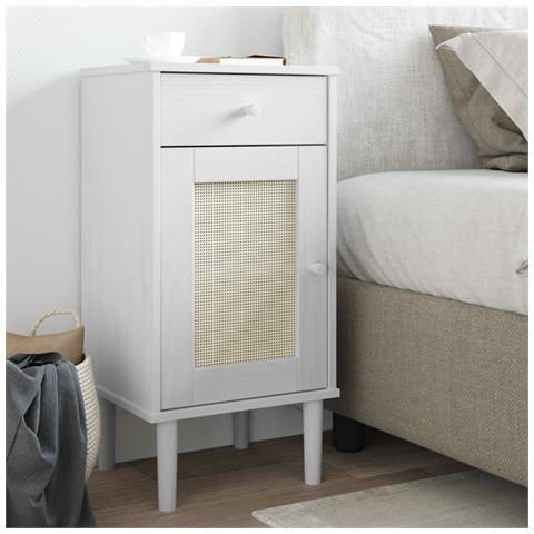 Comodino SENJA Aspetto Rattan Bianco 40x35x80 cm in Legno Pino - Foto 2