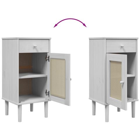 Comodino SENJA Aspetto Rattan Bianco 40x35x80 cm in Legno Pino - Foto 9