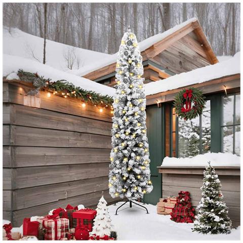 Albero di Natale sottile con 300 LED & Set di palline & Neve imbiancata Verde 240 cm - Foto 2