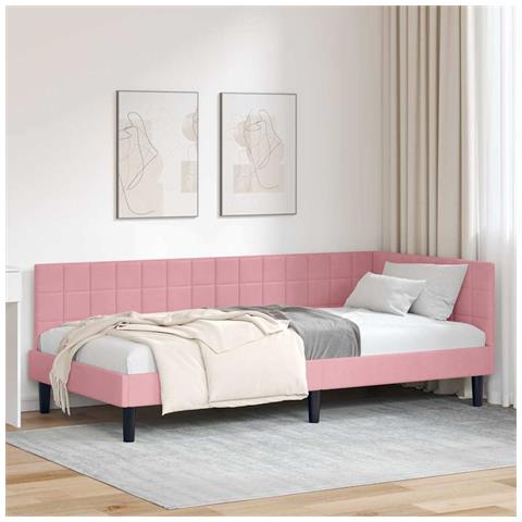 Cornice del letto ad angolo Rosa 90 x 200 cm Velluto - Foto 2