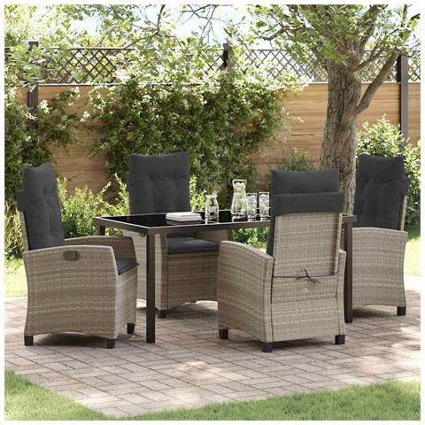 Set da Pranzo per Giardino 5 pcs Grigio chiaro polyrattan - Foto 2