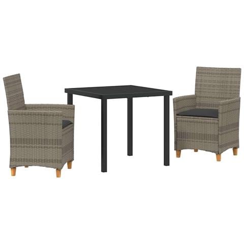 Set da Pranzo per Giardino 3 pcs Grigio polyrattan - Foto 1