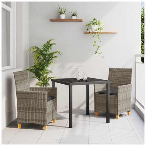 Set da Pranzo per Giardino 3 pcs Grigio polyrattan - Foto 2