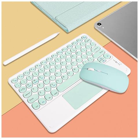Tastiera Bluetooth Con Tasti Rotondi E Touchpad + Combo Mouse Bluetooth, Compatibile Con Ipad, Android E Altro Green - Foto 3