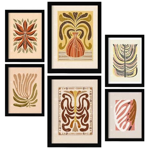 Set Di 6 Stampe Stampe Di Steli Nella Collezione Stampe In Stile Etnico Cornici Decorative Per La Tua Casa Stampa Artistica Da Parete A3 & A4 Cornice Nera - Foto 1