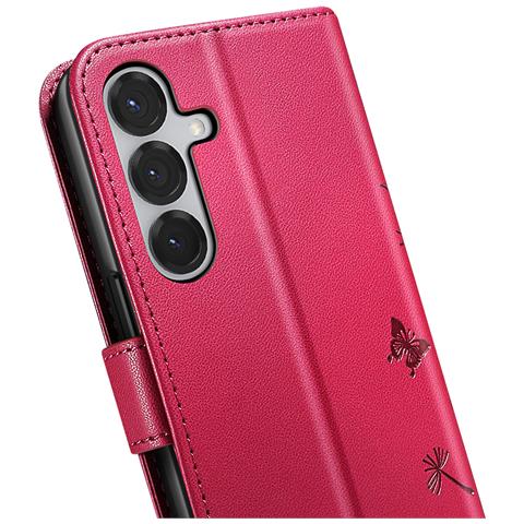 Custodia A Portafoglio Per Galaxy S24 / S25 Premium Design Fiori Farfalla, Rosso - Foto 2