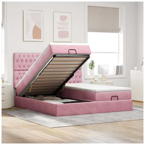 Struttura Letto Pouf con Materassi Rosa 160x200 cm Velluto - Foto 2