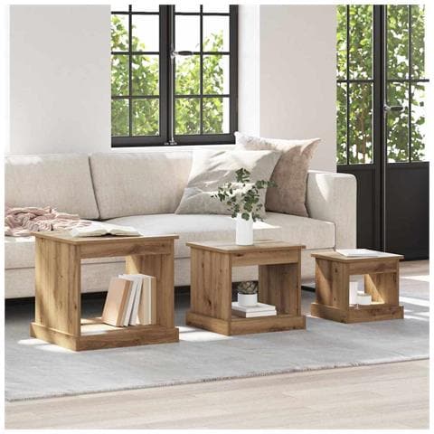 Tavolino da salotto 3 pcs Rovere artigianale Legno multistrato - Foto 2