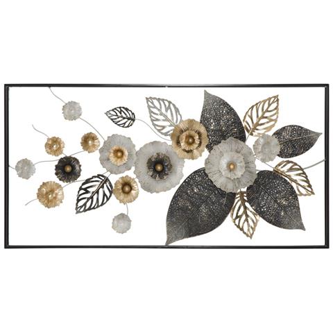 Pannello Decorativo Da Parete Frame Plus A Fiori In Ferro Nero, Oro E Bianco In Cornice 120x59 Cm - Foto 1