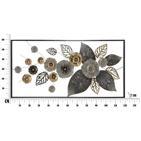 Pannello Decorativo Da Parete Frame Plus A Fiori In Ferro Nero, Oro E Bianco In Cornice 120x59 Cm - Foto 6