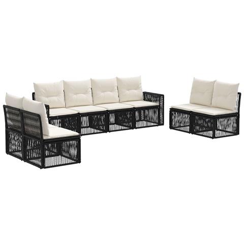 Set Divano da Giardino 8 pcs Nero e Bianco Crema polyrattan - Foto 1