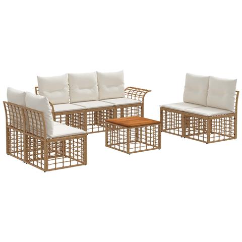 Set di divani da esterno 8 pcs Naturale e Bianco Crema - Foto 1