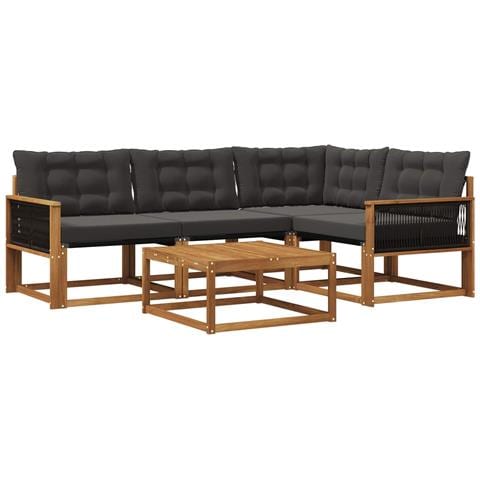 Set di divani da esterno con cuscino 5 pcs Naturale e Nero - Foto 1