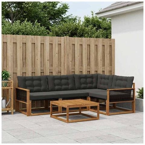 Set di divani da esterno con cuscino 5 pcs Naturale e Nero - Foto 2