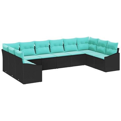 Set di divani con cuscino 10 pcs Nero polyrattan - Foto 1