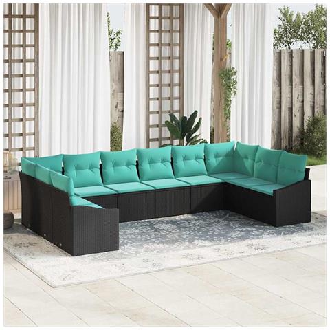 Set di divani con cuscino 10 pcs Nero polyrattan - Foto 2