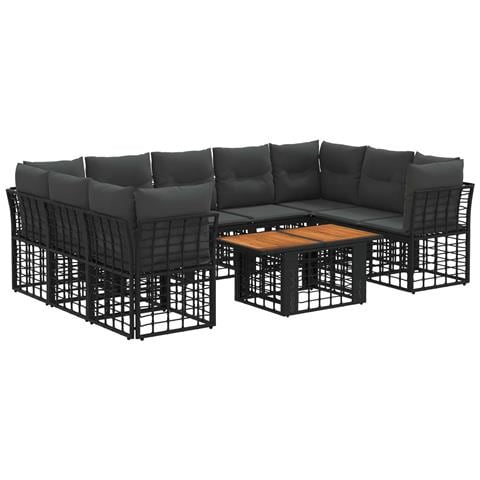 Set Divano da Giardino 10 pz Nero e Grigio scuro polyrattan - Foto 1