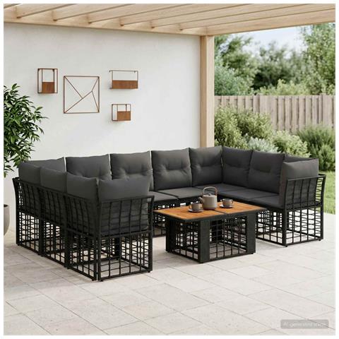 Set Divano da Giardino 10 pz Nero e Grigio scuro polyrattan - Foto 10