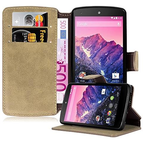 Cadorabo Custodia Compatibile Con Lg Nexus 5 In Opaco Marrone Sabbia - Coperchio Protettivo Con Funzione Stand E Tasca Per Le Carte Di Credito Con Design Retrò - Foto 1