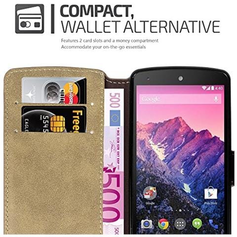 Cadorabo Custodia Compatibile Con Lg Nexus 5 In Opaco Marrone Sabbia - Coperchio Protettivo Con Funzione Stand E Tasca Per Le Carte Di Credito Con Design Retrò - Foto 2