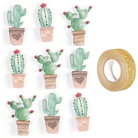 9 Adesivi 3d Cactus Messicano 4,5 Cm + Washi Tape Dorato 5 M - Foto 2