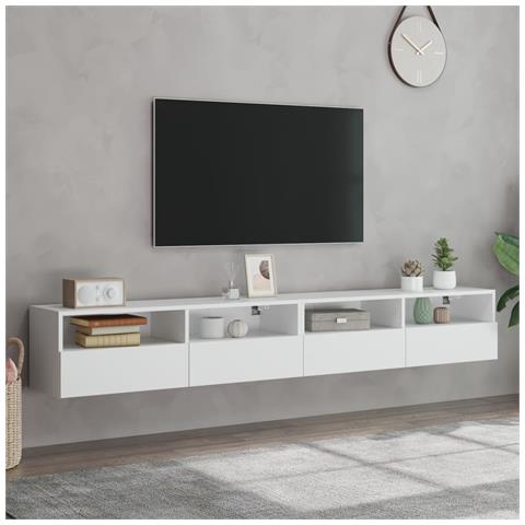 Mobili TV a Parete 2pz Bianchi 100x30x30 cm Legno Multistrato - Foto 3