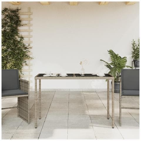 Tavolo Da Giardino Piano In Vetro Grigio 115x54x74cm Polyrattan - Foto 3