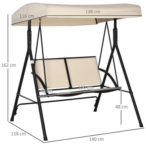 Dondolo A 2 Posti Da Giardino Con Tettuccio Regolabile, 140x118x162cm Beige - Foto 1
