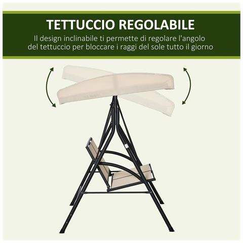 Dondolo A 2 Posti Da Giardino Con Tettuccio Regolabile, 140x118x162cm Beige - Foto 2