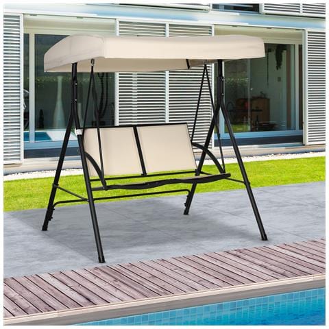 Dondolo A 2 Posti Da Giardino Con Tettuccio Regolabile, 140x118x162cm Beige - Foto 6