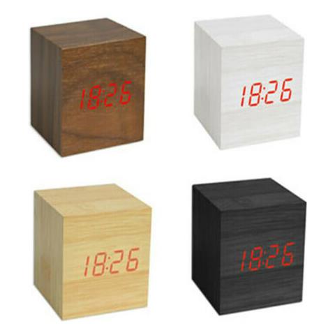Orologio Sveglia Digitale Legno Display Led Data Cubo Orologio Da Tavolo Js-017 - Foto 1