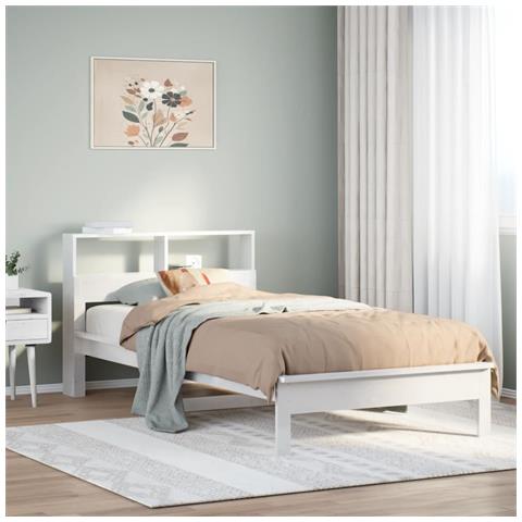 Letto Libreria Senza Materasso Bianco 100x200 Cm Legno Di Pino - Foto 1