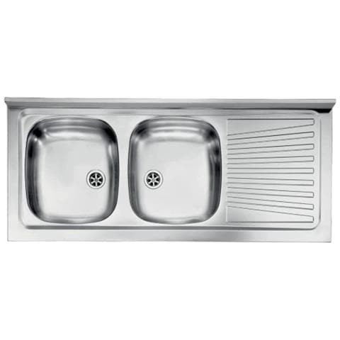Lavello Appoggio Mondial 120x50 Con 2 Vasche A Sinistra E Gocciolatoio Destro Con Alzatina Inox - Foto 1