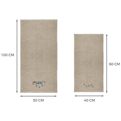 Set Asciugamano Copiola Salvietta Bagno In Spugna 100% Cotone Tre Mici Copiola Tortora - Foto 4