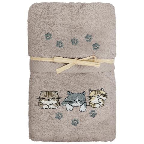 Set Asciugamano Copiola Salvietta Bagno In Spugna 100% Cotone Tre Mici Copiola Tortora - Foto 1