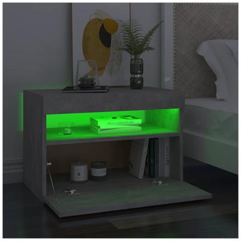 Comodino Con Luci Led Grigio Cemento 60x35x40 Cm - Foto 2
