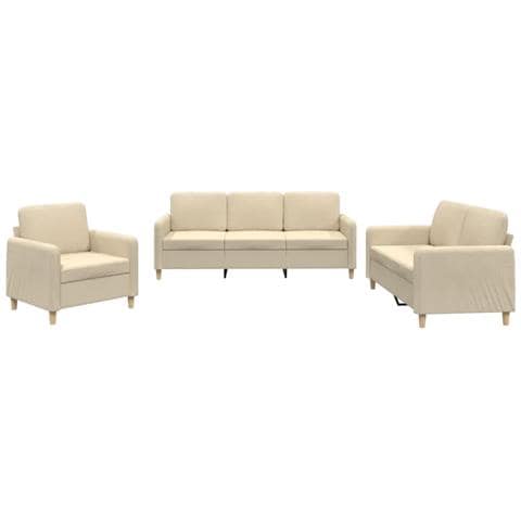 Set di Divani 3 pz con Cuscini Crema in Tessuto - Foto 1