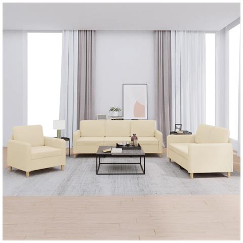 Set di Divani 3 pz con Cuscini Crema in Tessuto - Foto 2