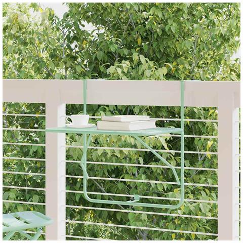 Tavolo Appendibile da Balcone - Verde Menta, 60x40 cm, Acciaio - Foto 2